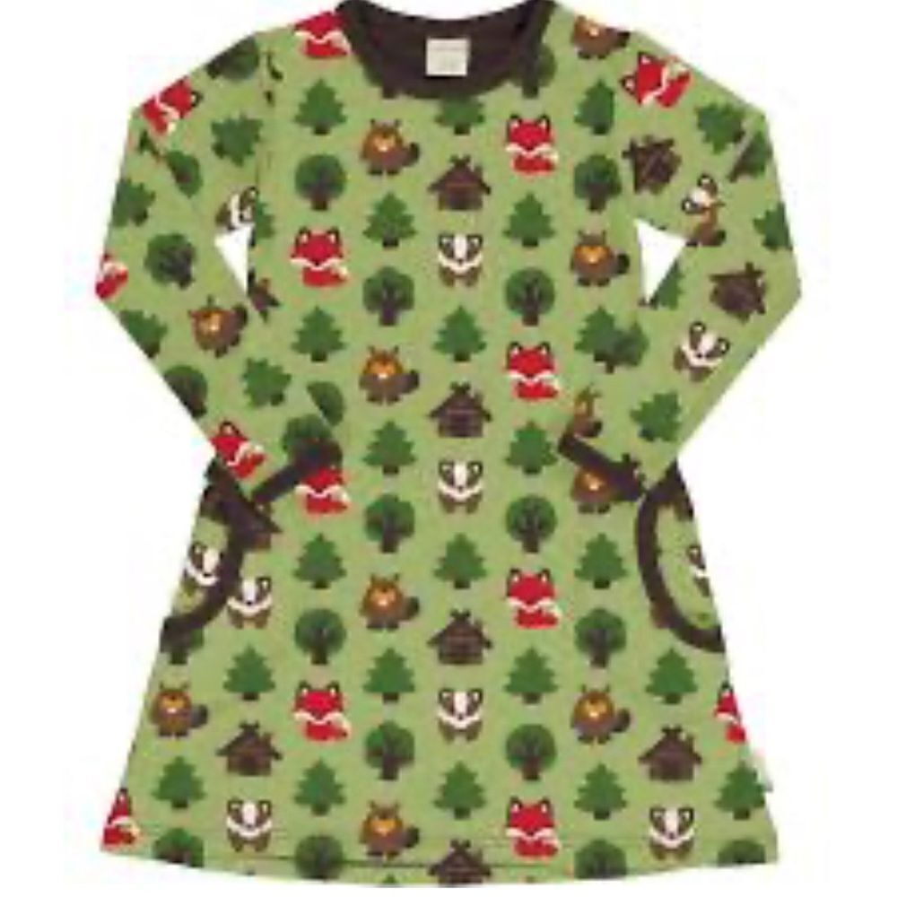 Maxomorra Woodland Fox Theme Long Sleeve Dress Sz 122 (7-8)